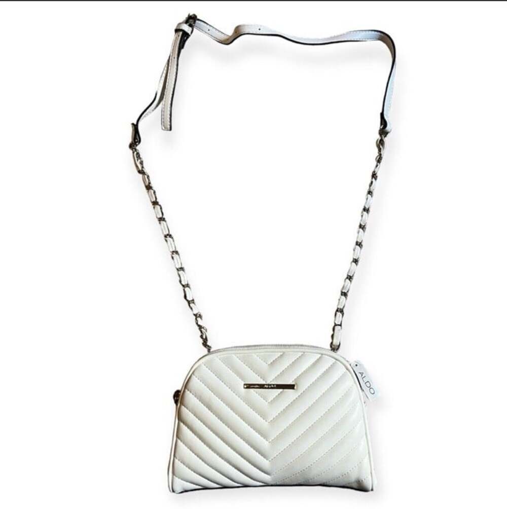 ALDO White Chic Modern Minimalist Quiet Luxury Glam Chevron Crossbody Purse
